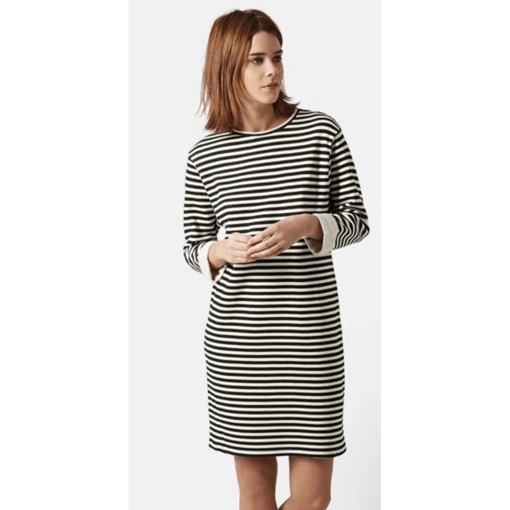 Topshop Women's Black And White Striped Shift Dress Size 4 Preppy Casual - Picture 2 of 14